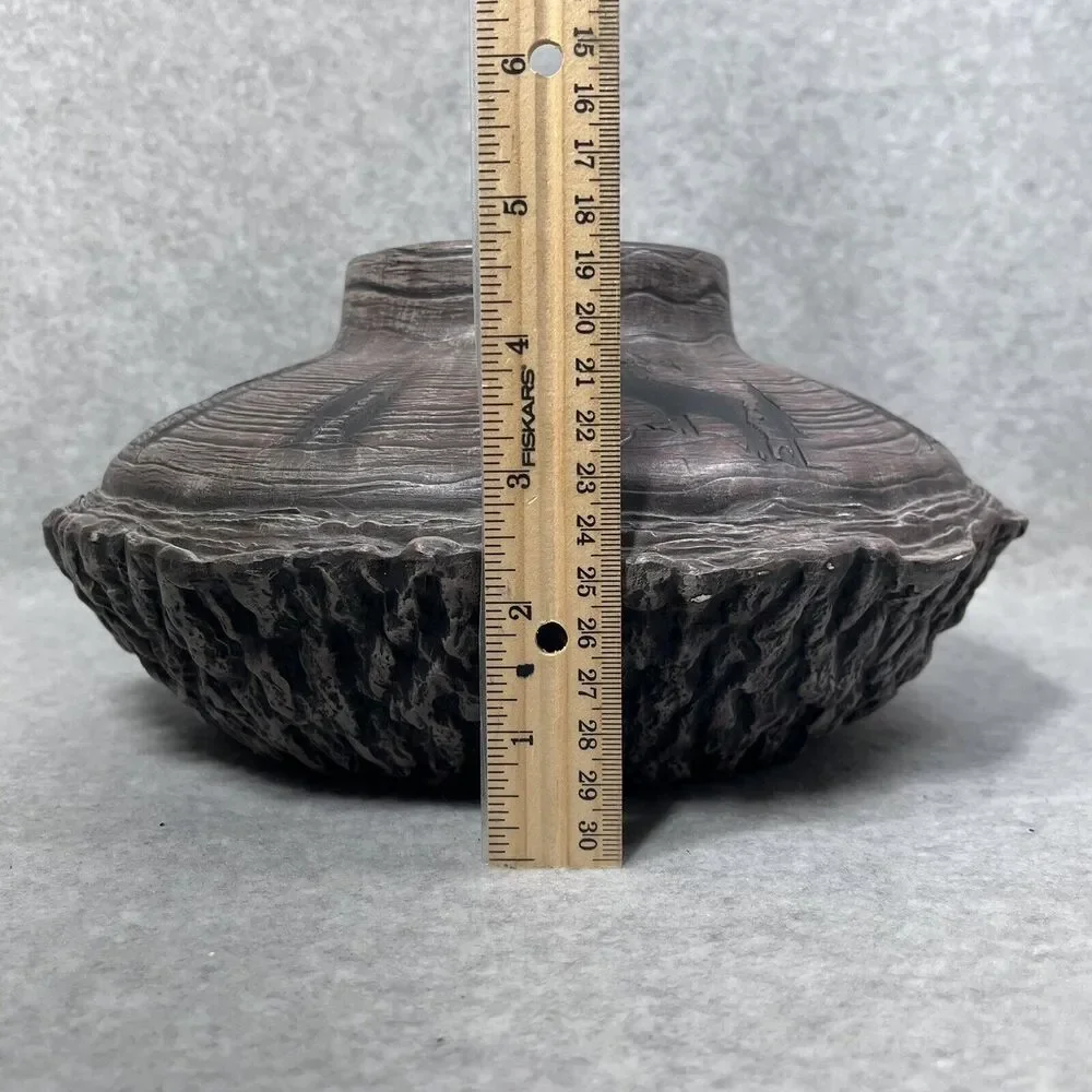 Studio Art Woodland Vase Pottery Bark Base Artist Signed‎ Cabin Elk Life Ceramic